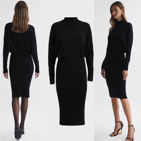 Reiss Dresses & Skirts - NWT REISS Black Freya Wool Knitted Roll Neck Long Sleeve Small Sweater Dress